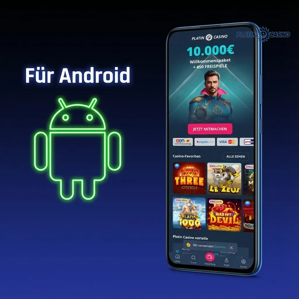 Android smartphone displaying Platin Casino app installation process from APK download to login screen