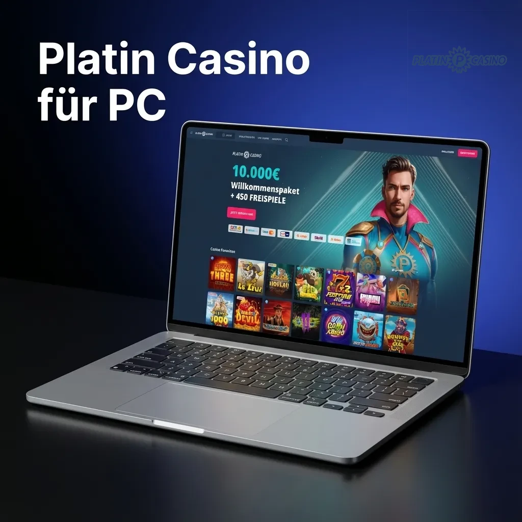 Platin Casino desktop interface displayed on PC browser showing login screen and game lobby